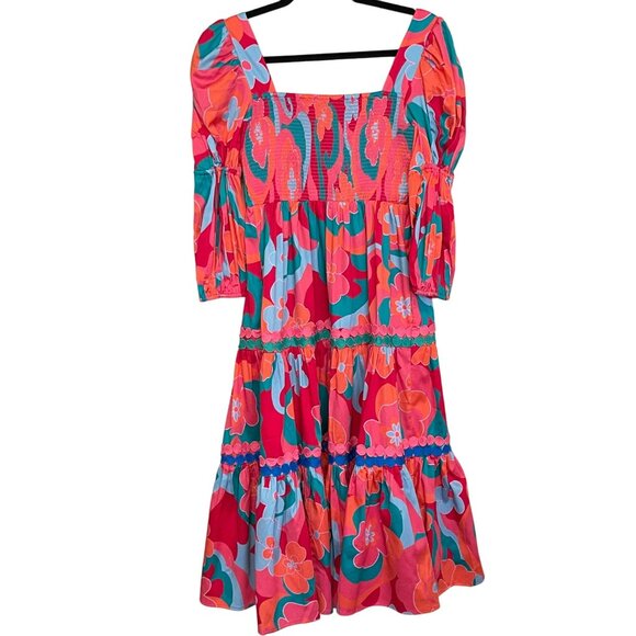 Alden Adair Boho Midi Mia Trippy Dress Pockets Puff Sleeve Size Small NWT - Picture 6 of 11